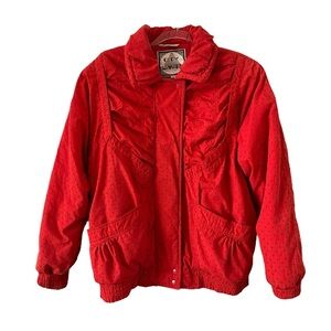 Vintage Fleet Street City Limits red puffer jacket tonal polka dots